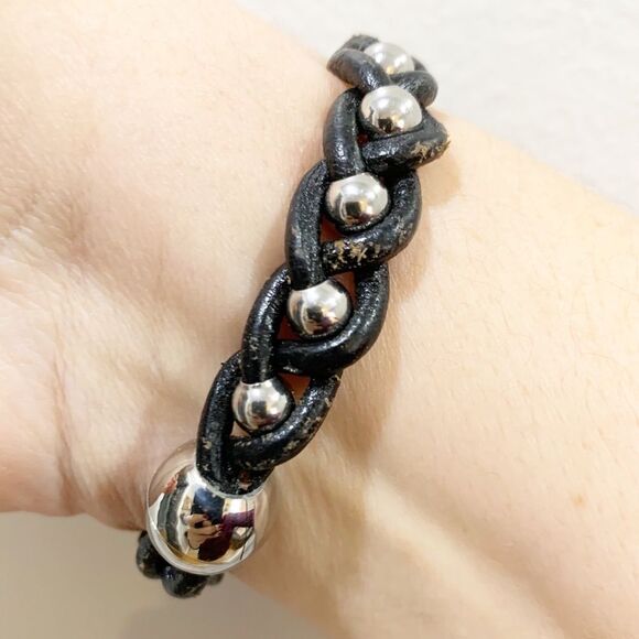 BRACELET Silver and Leather Braided Bracelet - Picture 2 of 7